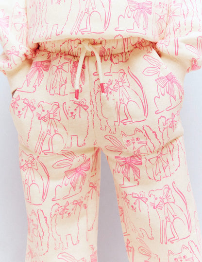 Wide Leg Printed Sweatpants-Oatmeal Cats