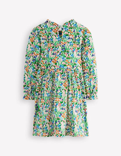 Blouson Sleeve Jersey Dress-Kingfisher Spring Flowerbed