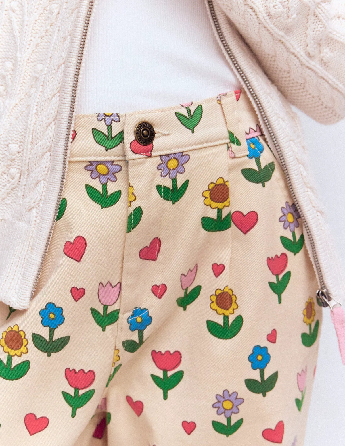 Pleat Jeans-Ivory Sunflower Garden