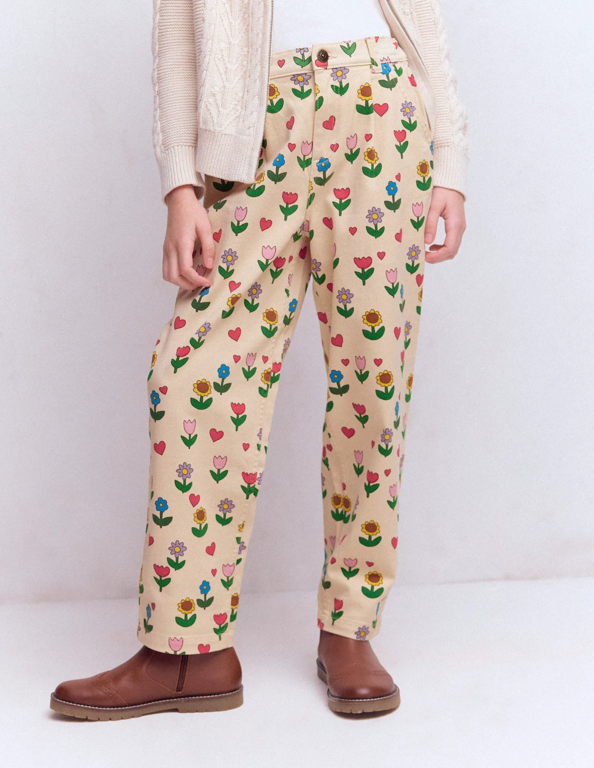 Pleat Jeans-Ivory Sunflower Garden