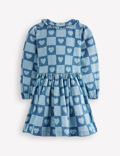 Pretty Shirt Dress-Denim Heart Stamp