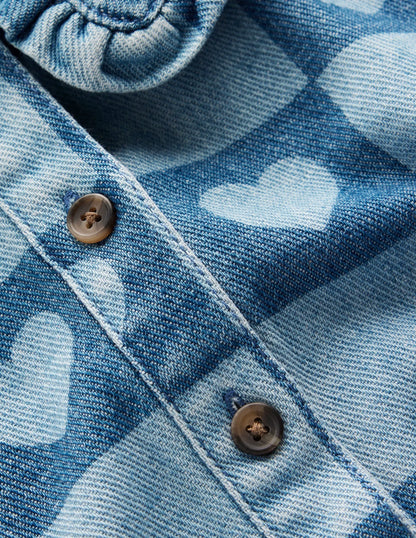 Pretty Shirt Dress-Denim Heart Stamp