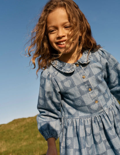Pretty Shirt Dress-Denim Heart Stamp
