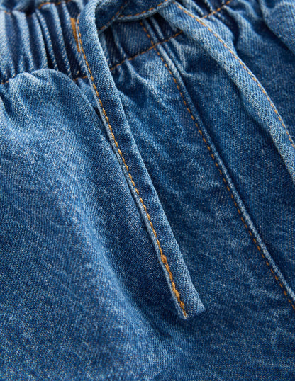 Frill Waist Shorts-Mid Vintage Denim