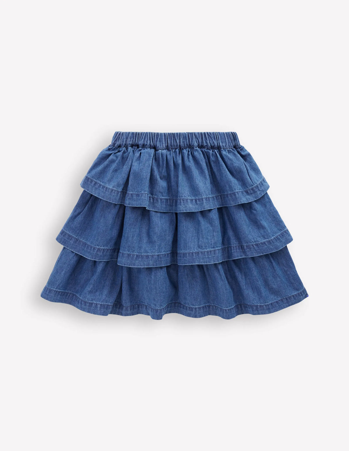 Ruffle Tiered Skirt-Mid Vintage Denim