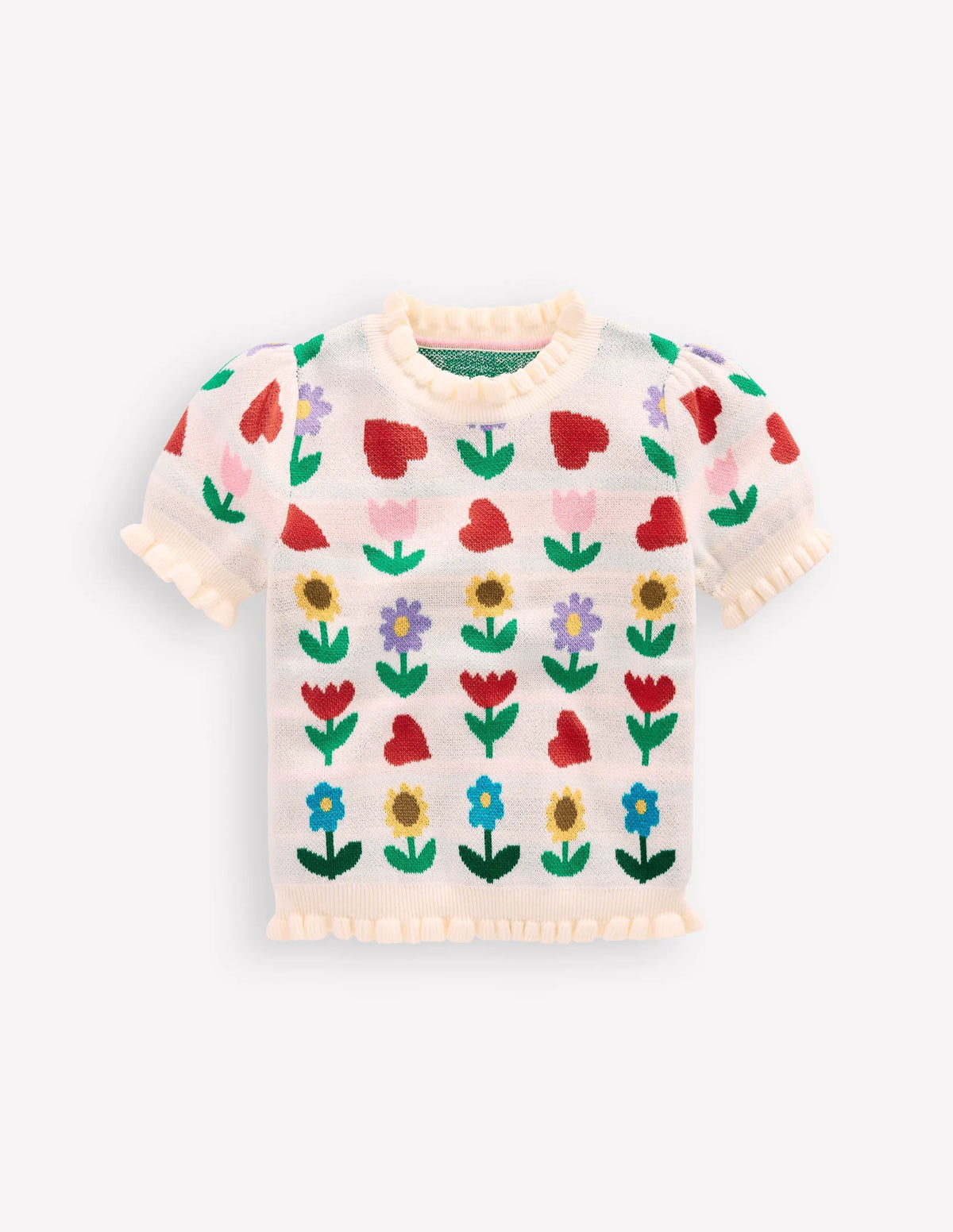 Frill Knitted Top-Ecru Marl Sunflower Garden