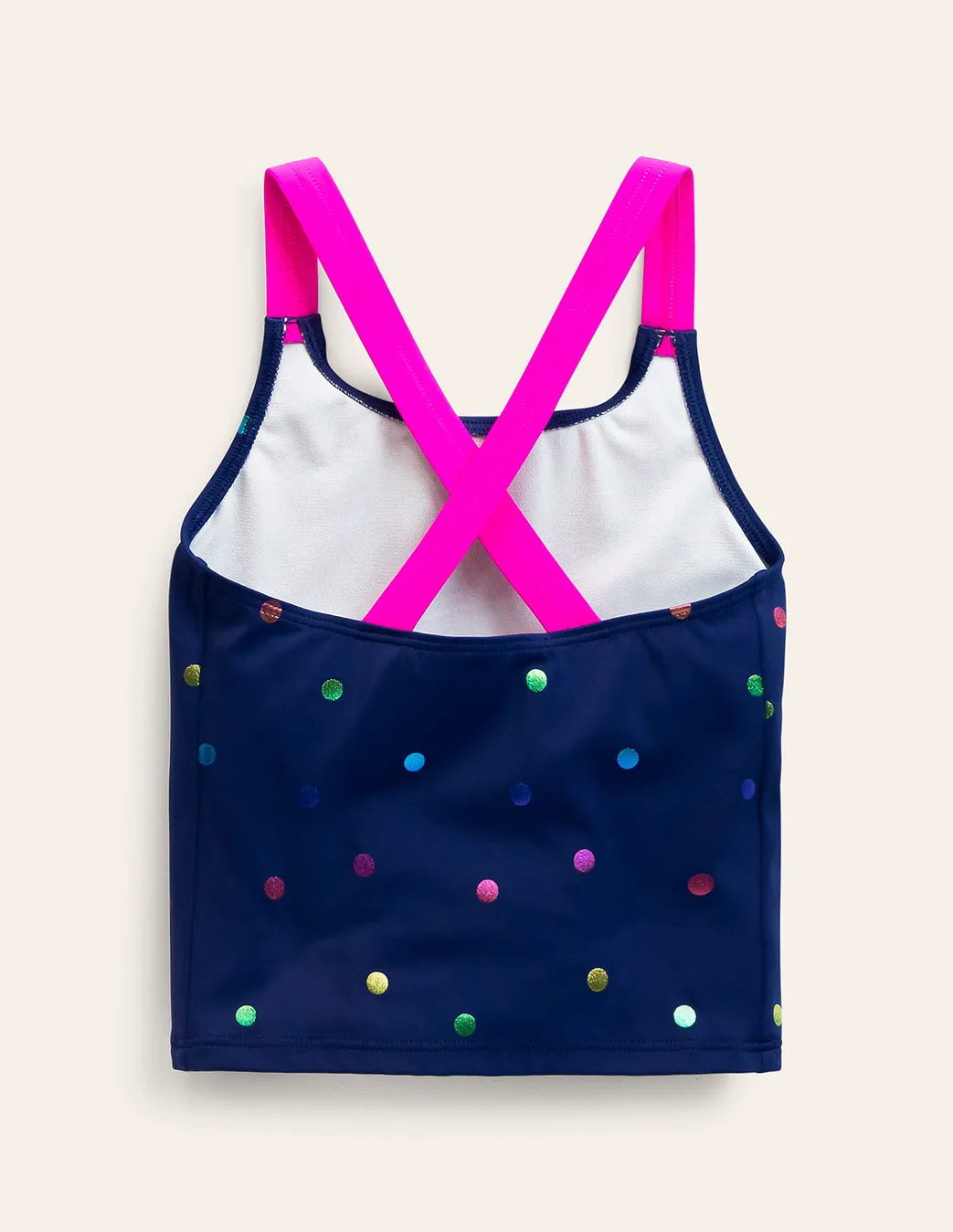 Cross-Back Tankini Top-Rainbow Foil Confetti Spot