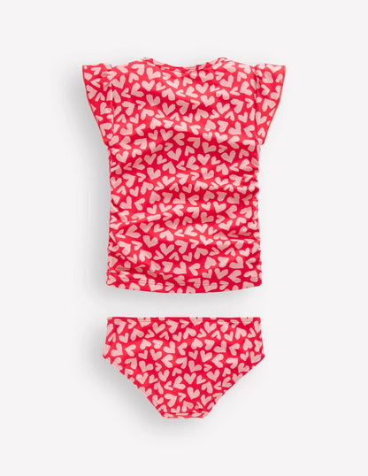 Ruched Tankini Set-Rockabilly Red Collage Hearts
