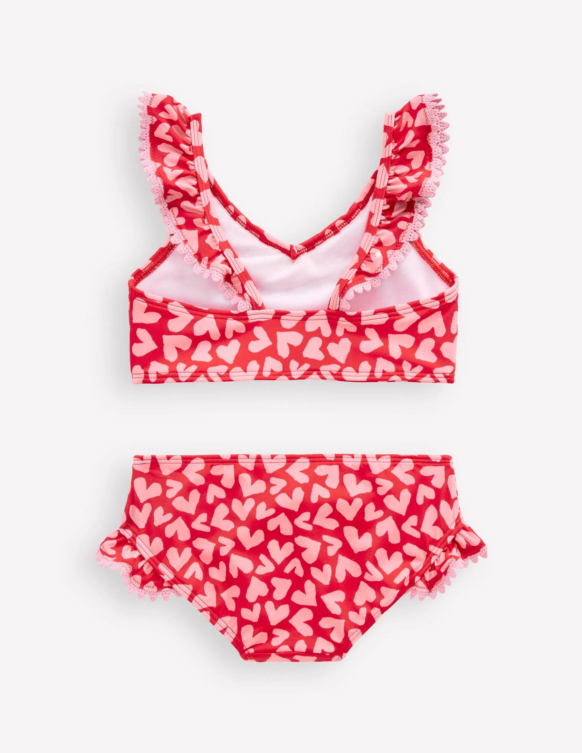 Frill V-neck Bikini Set-Rockabilly Red Collage Hearts
