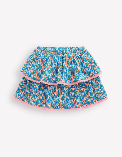 Ruffle Jersey Skort-Kingfisher Blue Floral Vine