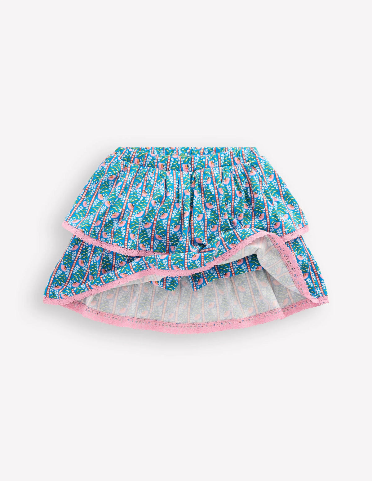 Ruffle Jersey Skort-Kingfisher Blue Floral Vine