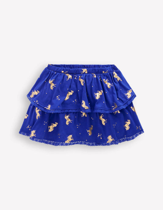 Ruffle Jersey Skort-Sapphire Blue Horses
