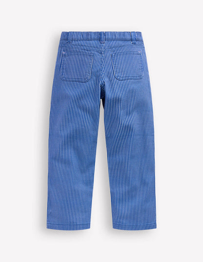 Patch Pocket Straight Jeans-Blue and Ivory Ticking Stripe