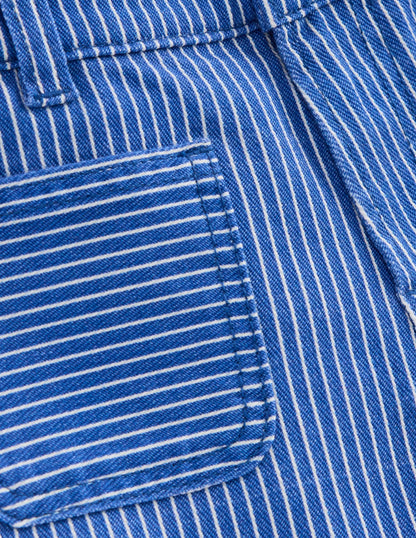 Patch Pocket Straight Jeans-Blue and Ivory Ticking Stripe