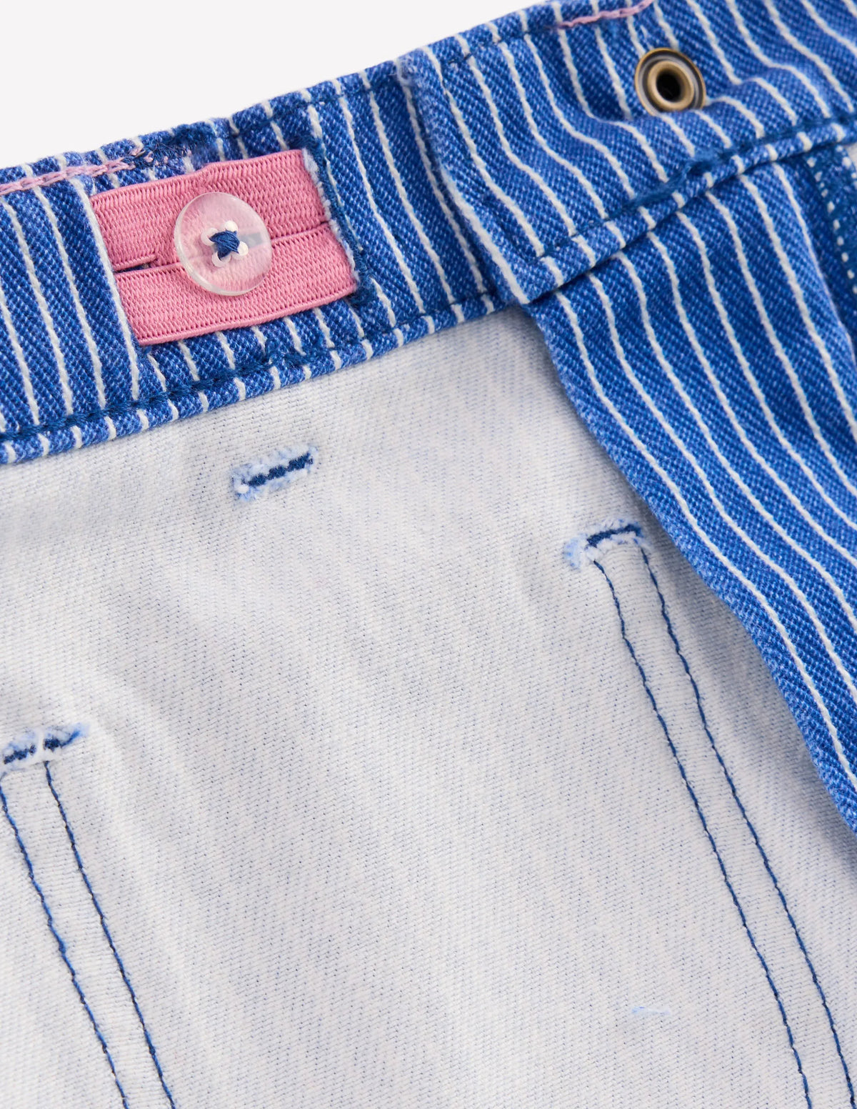 Patch Pocket Straight Jeans-Blue and Ivory Ticking Stripe