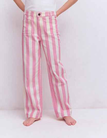 Patch Pocket Straight Jeans-Pink/Ivory Stripe
