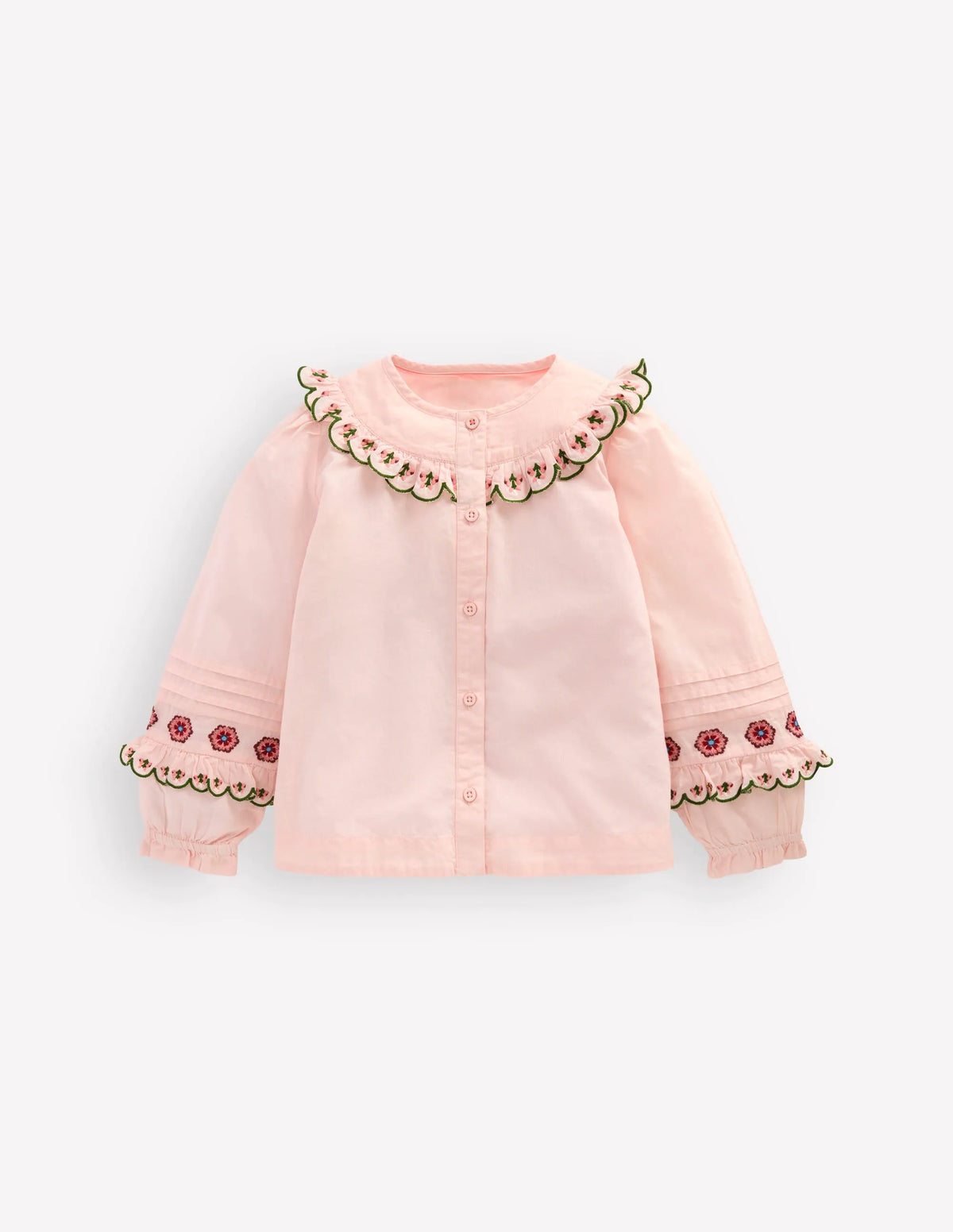 Frill Yoke Blouse-Lotus Embroidery