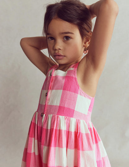 Remy Button Through Dress-Pink Punch Gingham
