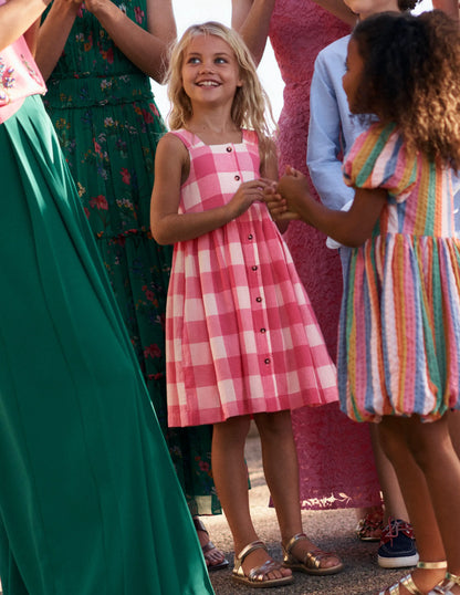Remy Button Through Dress-Pink Punch Gingham