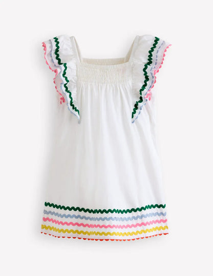 Flutter Sleeve Woven Dress-Soft Ivory