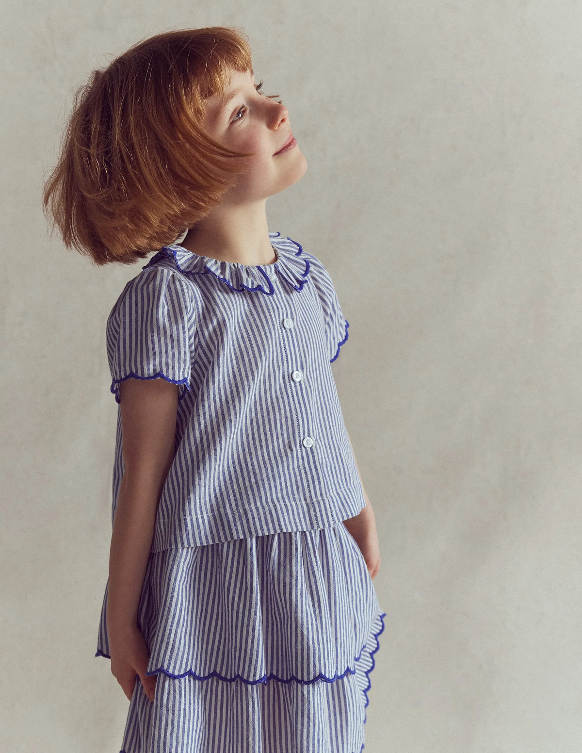 Button-through Blouse-Blue/Ivory Stripe