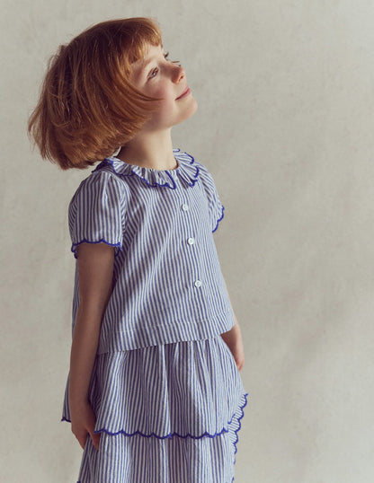 Button-through Blouse-Blue/Ivory Stripe