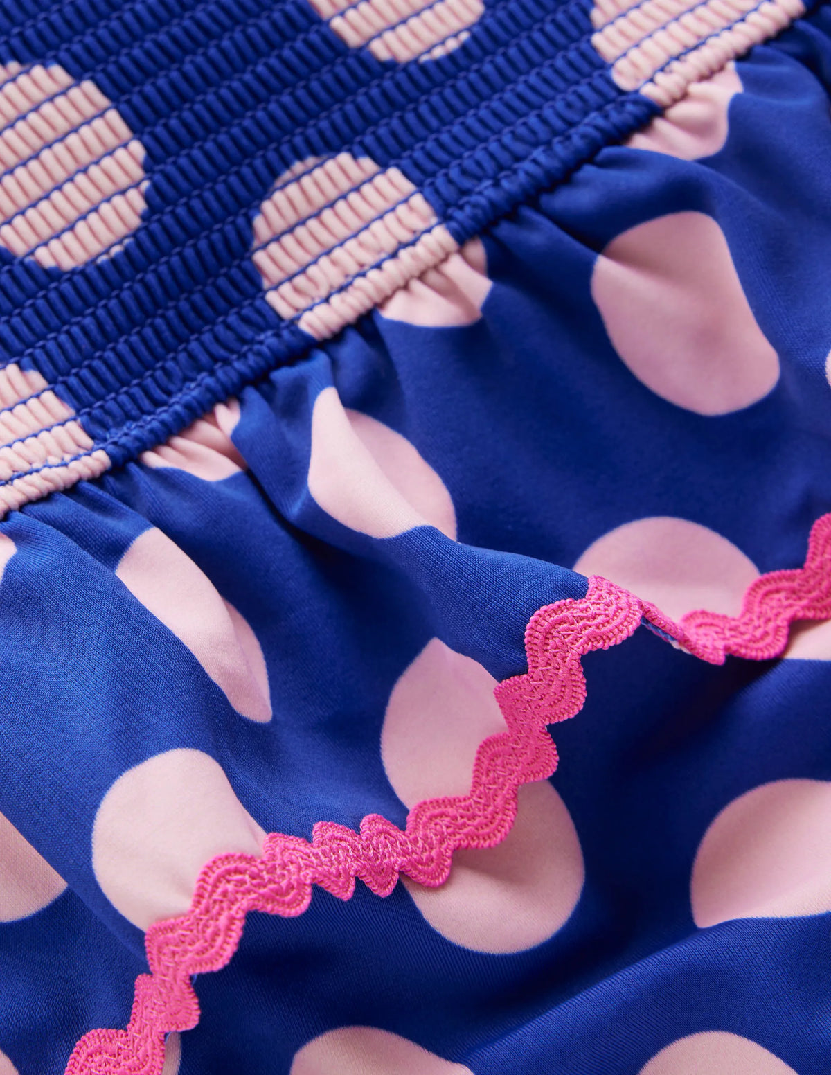 Peplum Smocked Swimsuit-Bright Blue Polka Dot