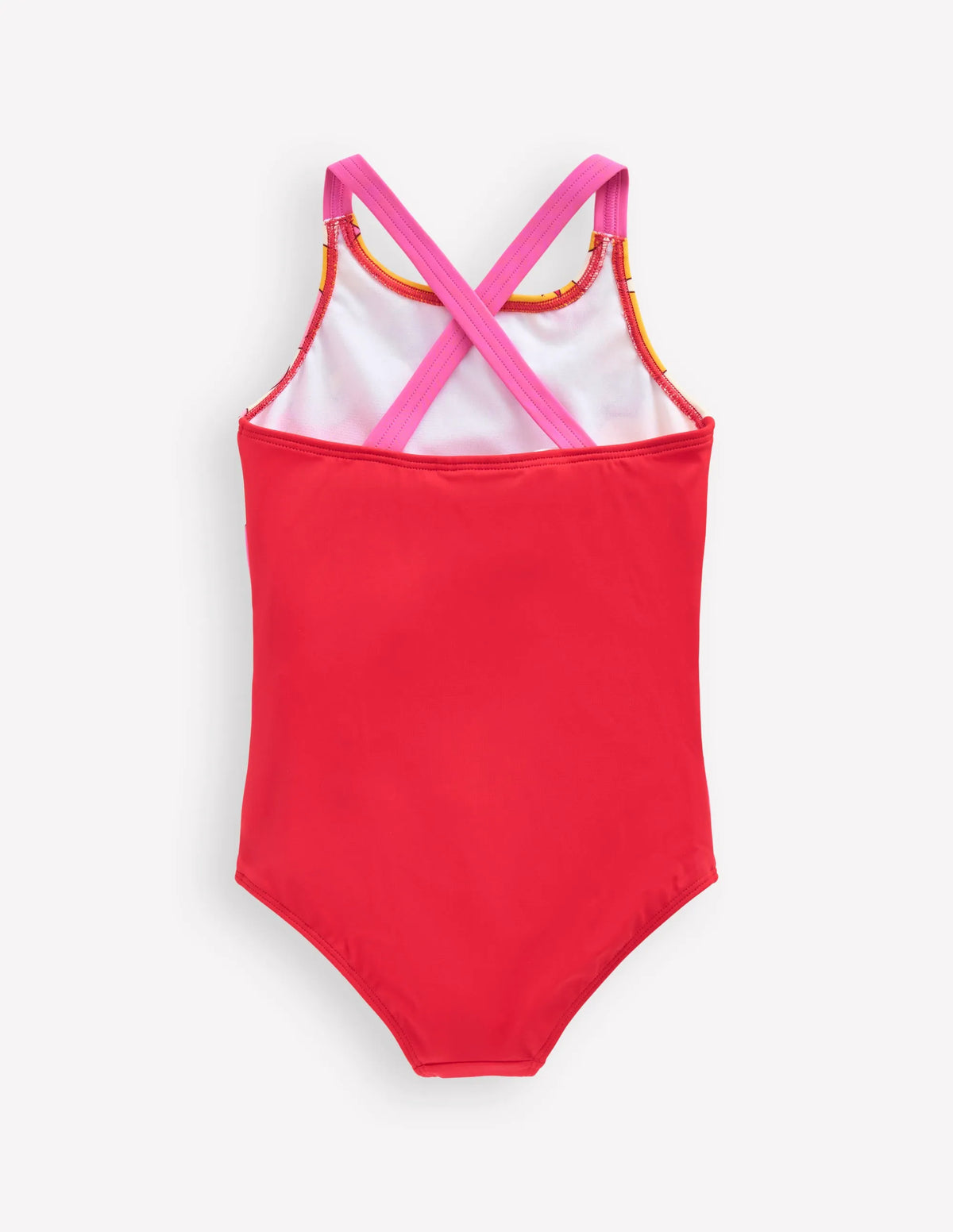 Cross-Back Printed Swimsuit-Cinnamon Red Sixties Sunrise
