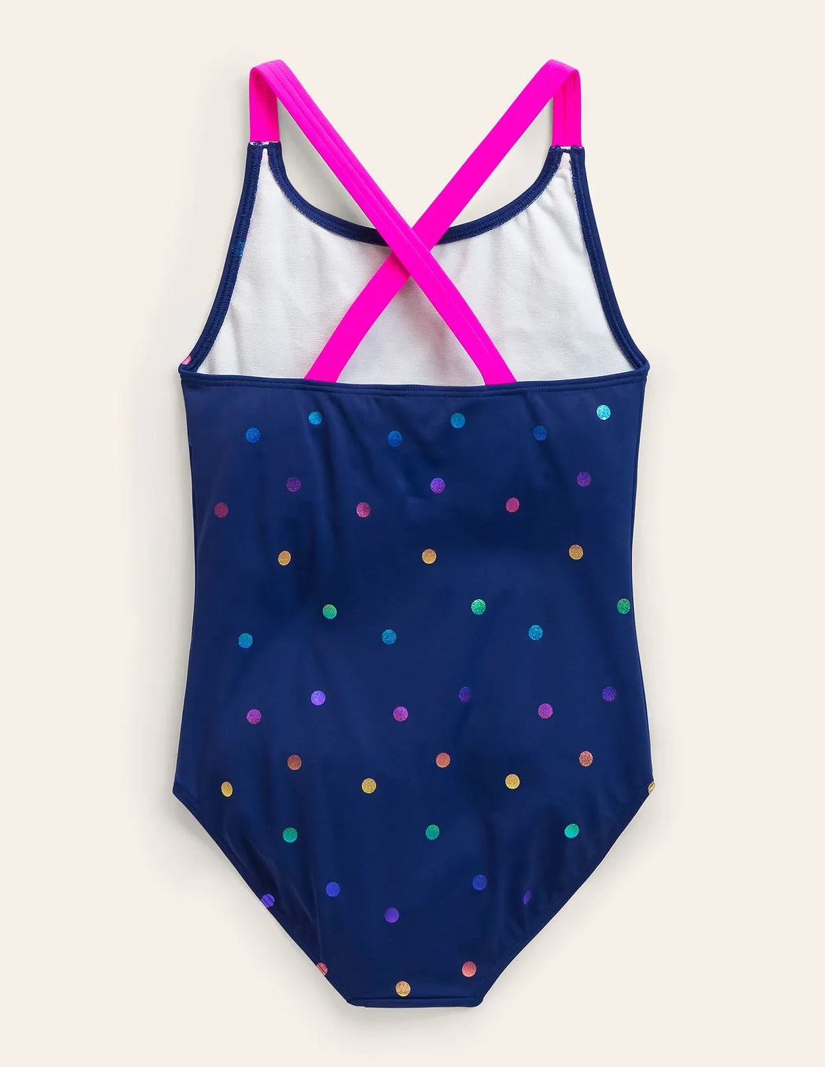 Cross-Back Printed Swimsuit-Rainbow Foil Confetti Spot