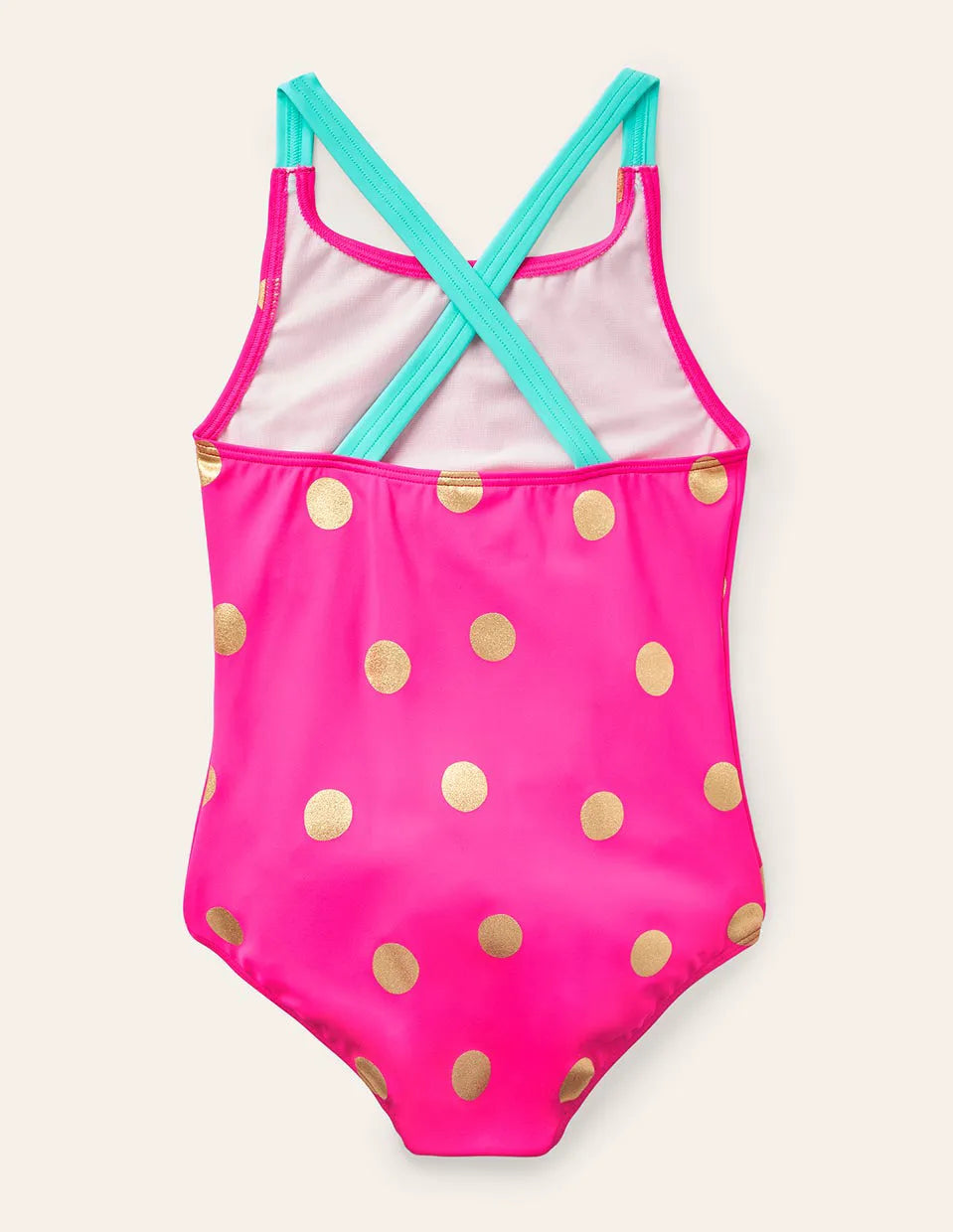 Cross-Back Printed Swimsuit-Fuchsia Pink Foil Spot