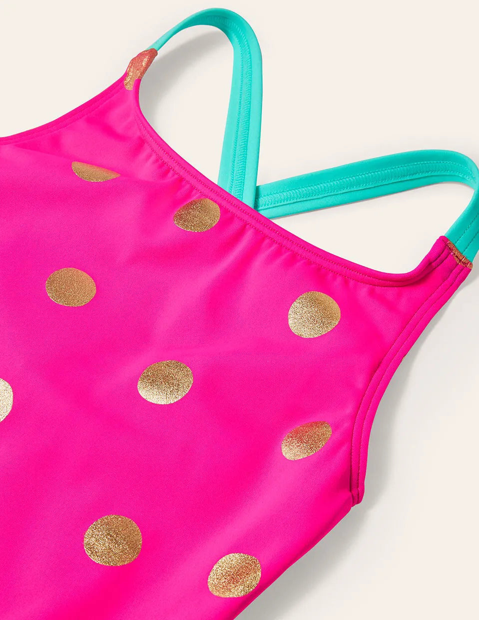 Cross-Back Printed Swimsuit-Fuchsia Pink Foil Spot