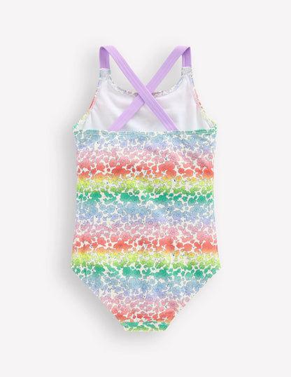 Cross-Back Printed Swimsuit-Rainbow Ombre Flowerbed