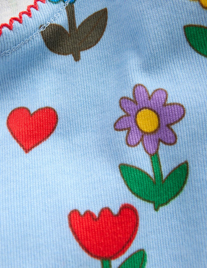 Snug Long John Pajamas-Glacier Blue Sunflower Garden