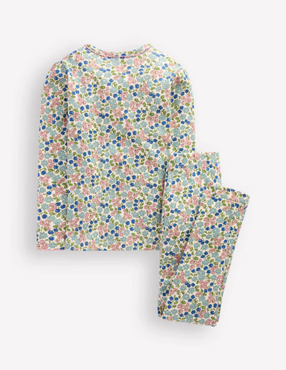 Snug Henley Pajamas-Soft Ivory Spring Ditsy