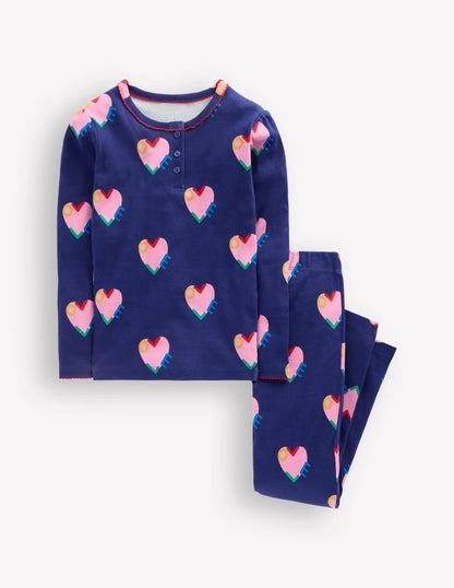 Snug Henley Pajamas-Starboard Blue Love Hearts