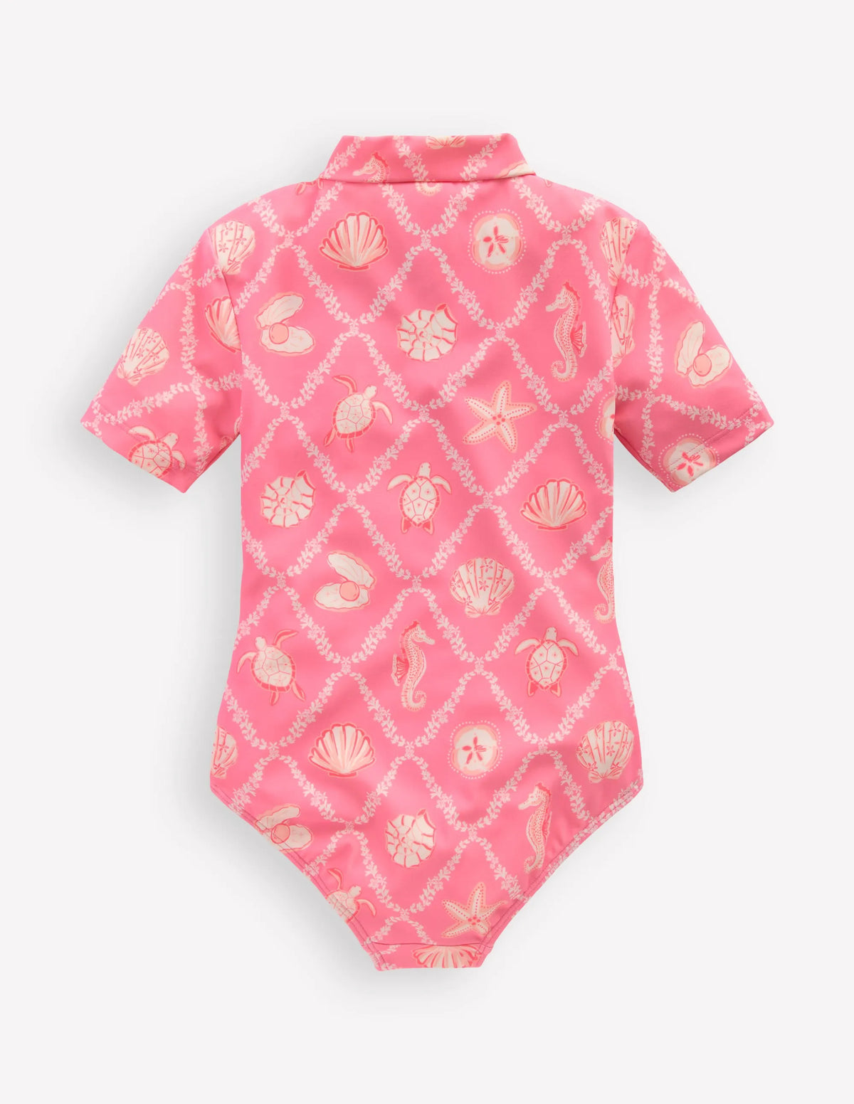 Short-sleeved Swimsuit-Salmon Pink Shell Tile