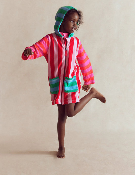 Romie Towelling Zip Throw-On-Multi Stripe