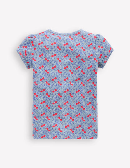 Short Sleeve Pointelle Top-Blue Cherries