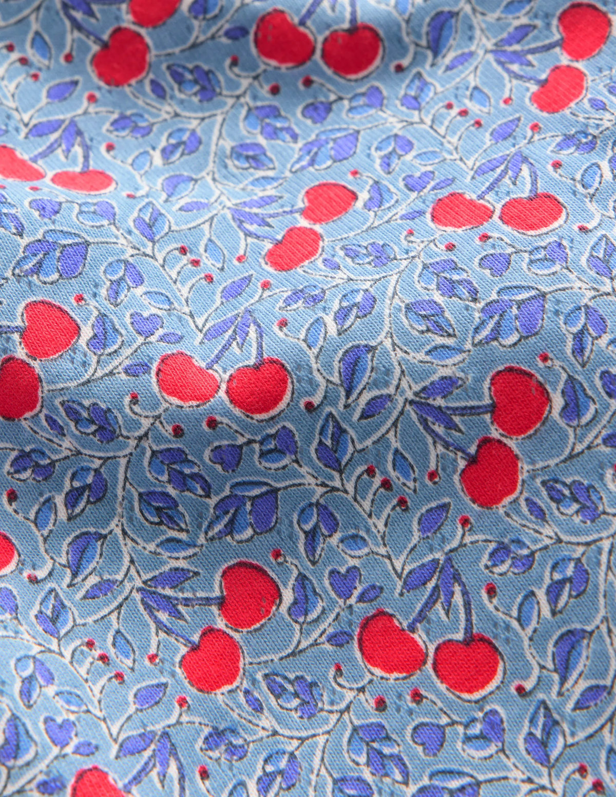 Short Sleeve Pointelle Top-Blue Cherries