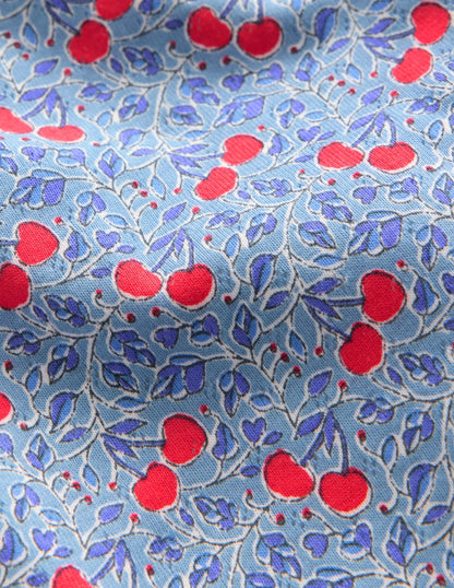 Short Sleeve Pointelle Top-Blue Cherries