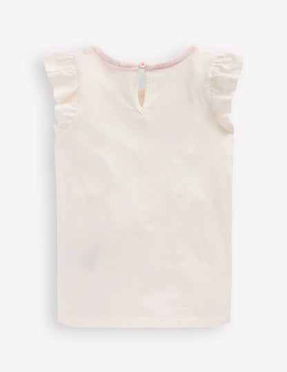 Short Sleeve Frill Logo Top-Ivory Cake