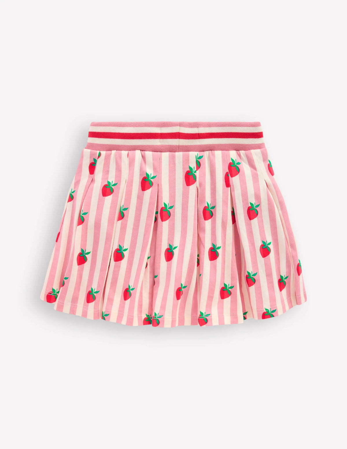 Pleated Jersey Skort-Pink Stripe Strawberries