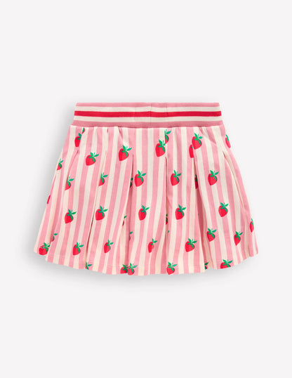 Pleated Jersey Skort-Pink Stripe Strawberries
