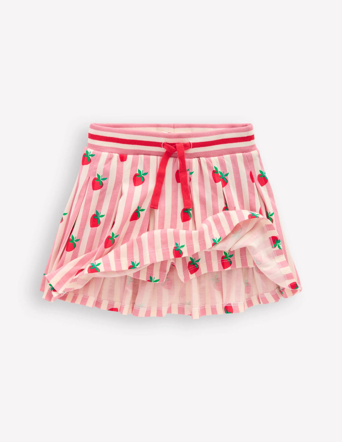 Pleated Jersey Skort-Pink Stripe Strawberries