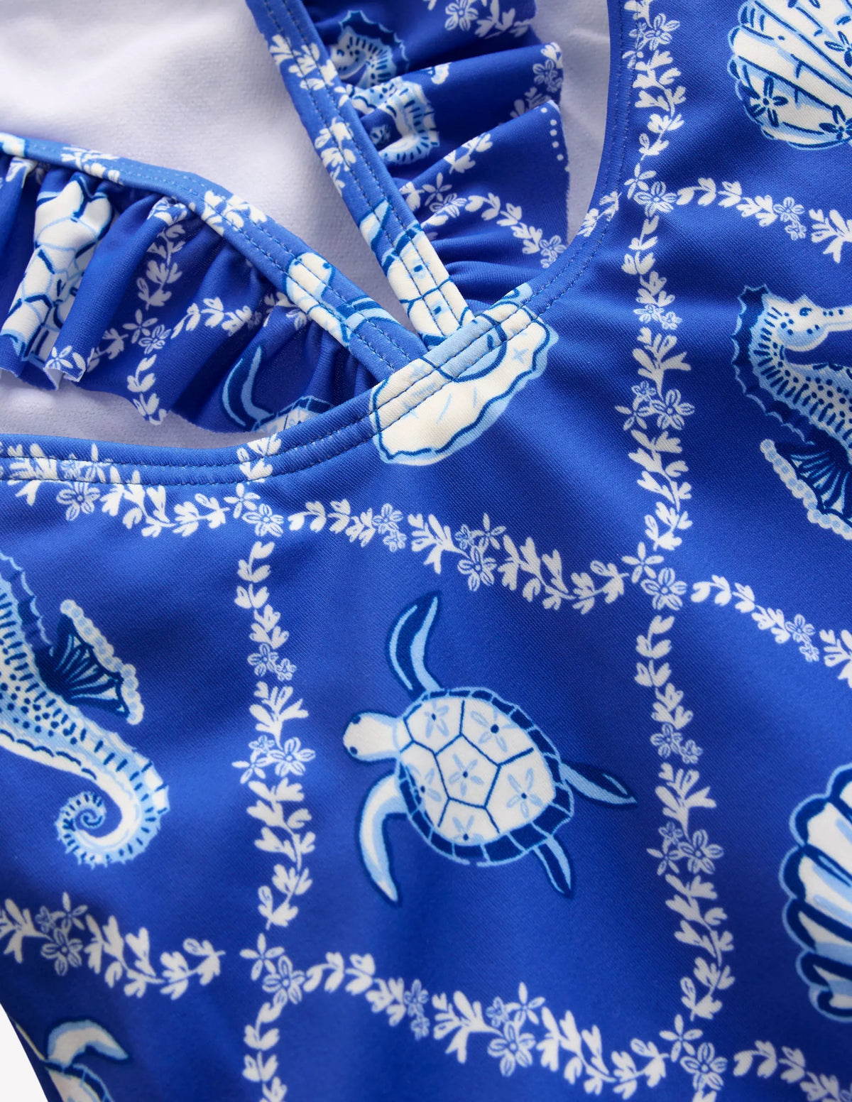 Hallie Frill Strap Swimsuit-Regency Blue Shell Tile