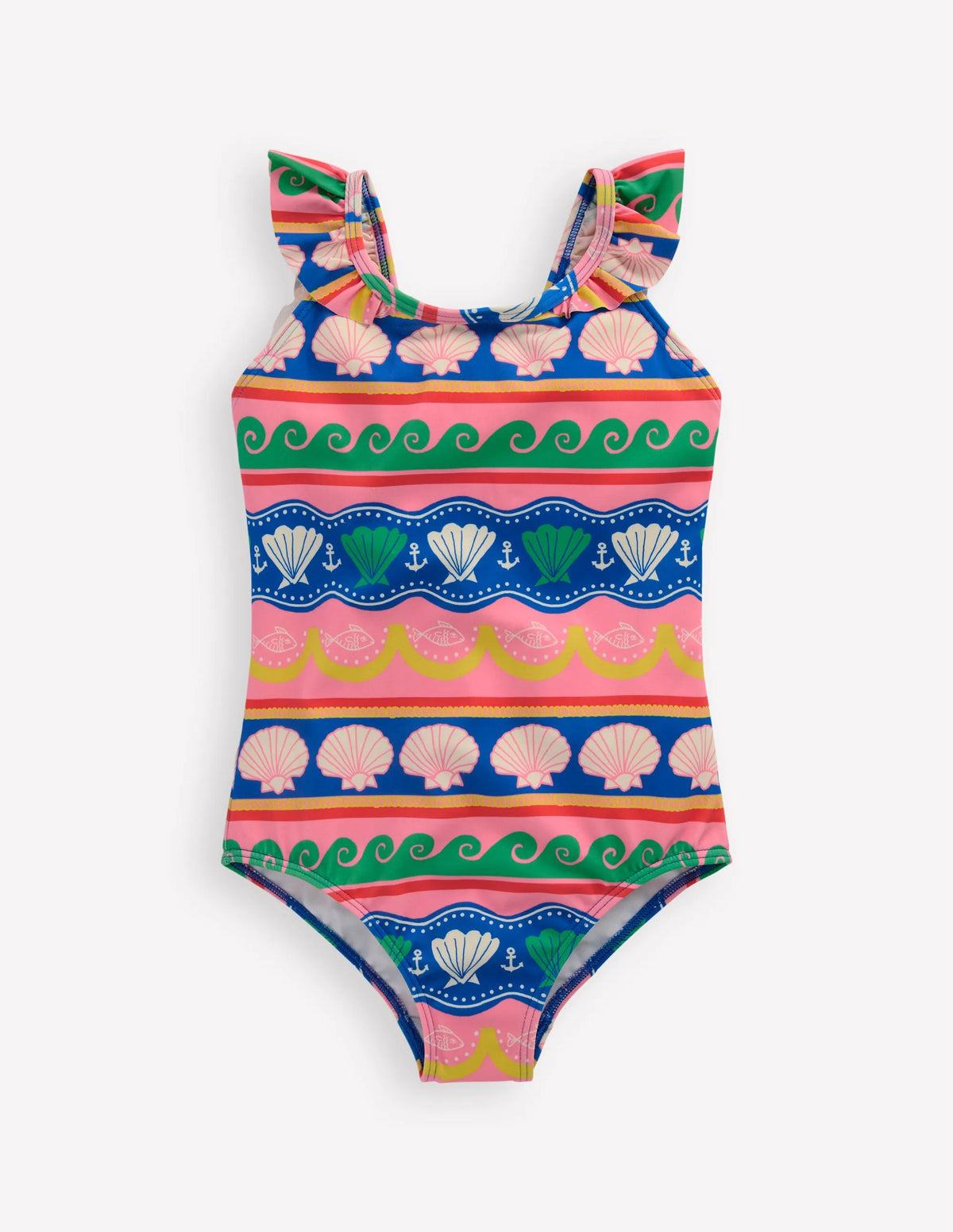 Hallie Frill Strap Swimsuit-Multi Sea Shell Stripe