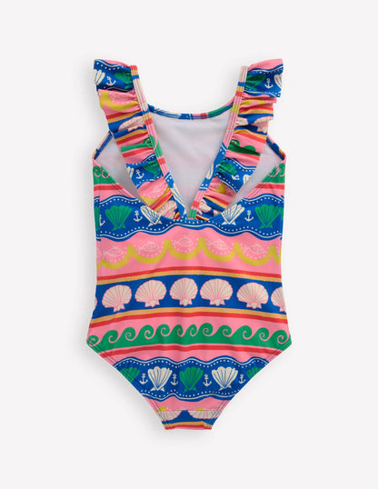 Hallie Frill Strap Swimsuit-Multi Sea Shell Stripe
