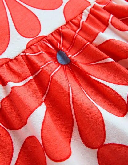 Ariel Twirly Jersey Dress-Coral Orange Giant Daisy