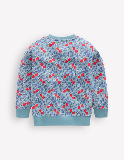 Printed Sweatshirt-Blue Cherries