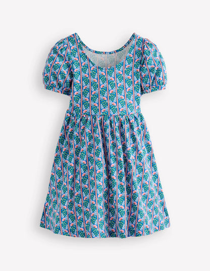 Ballerina Jersey Dress-Kingfisher Blue Floral Vine